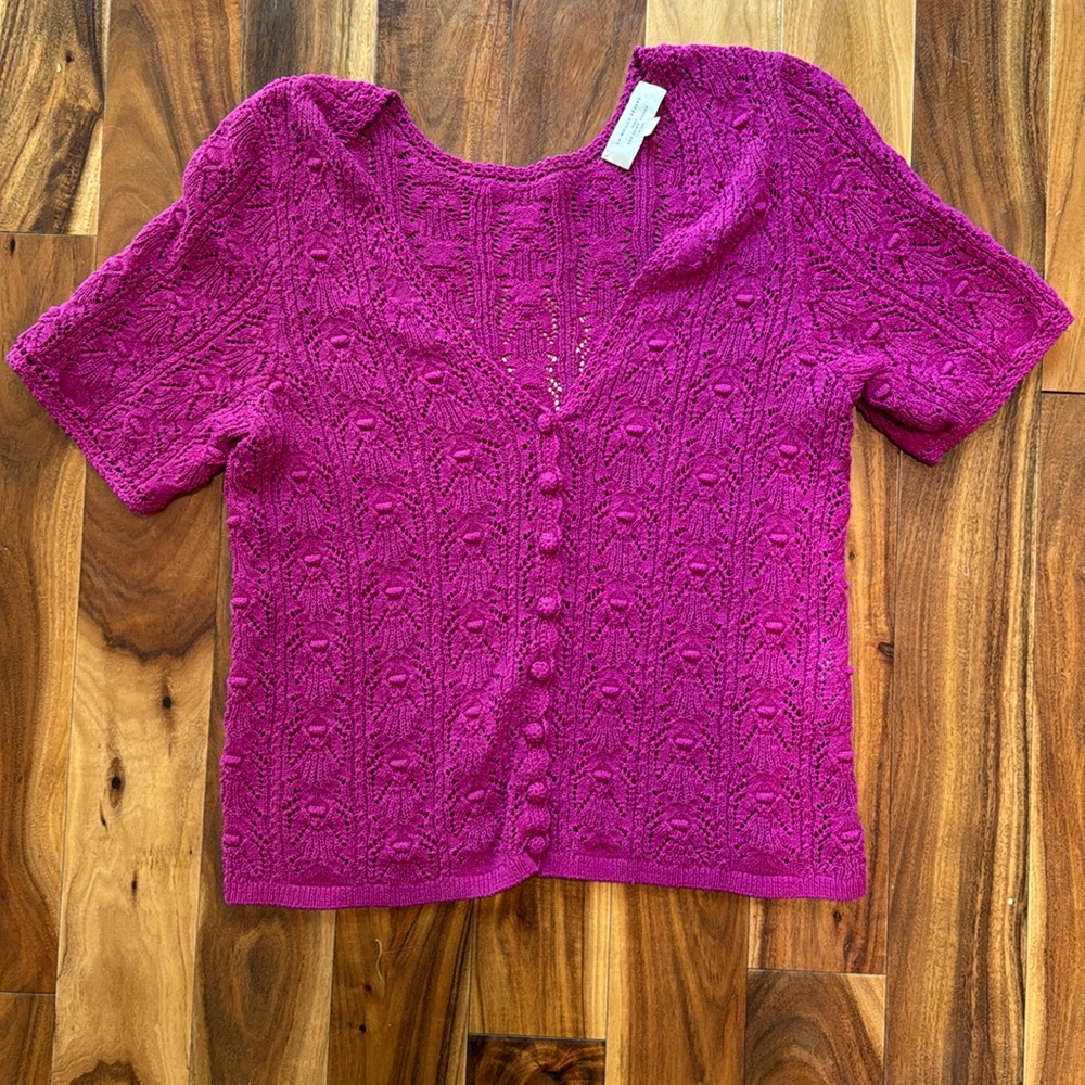 Sezane Fuchsia Short-Sleeve Knit Cardigan